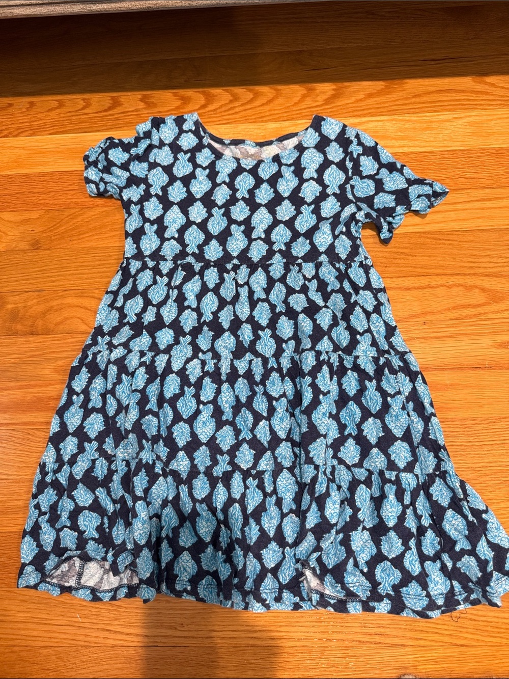 Lilly Pulitzer Navy and Light Blue Printed Tiered Short Sleeve Dress
